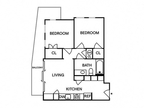 Sentral East Austin 1630 B1.1 2BR 1BA Floor Plan